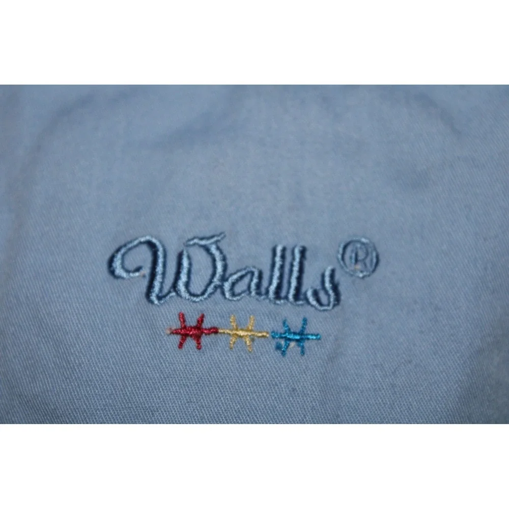 Walls Authentic Ranch Wear Mens Western Snap Shirt Light Blue Cotton Medium